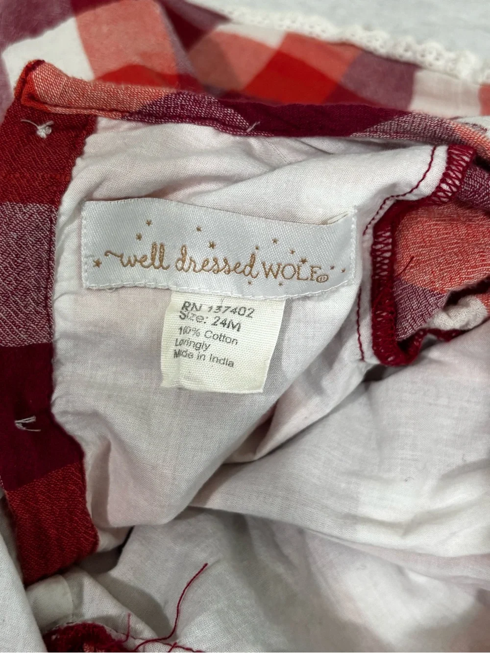 Well Dressed Wolf Plaid Girls dress with red bloomers 24 months